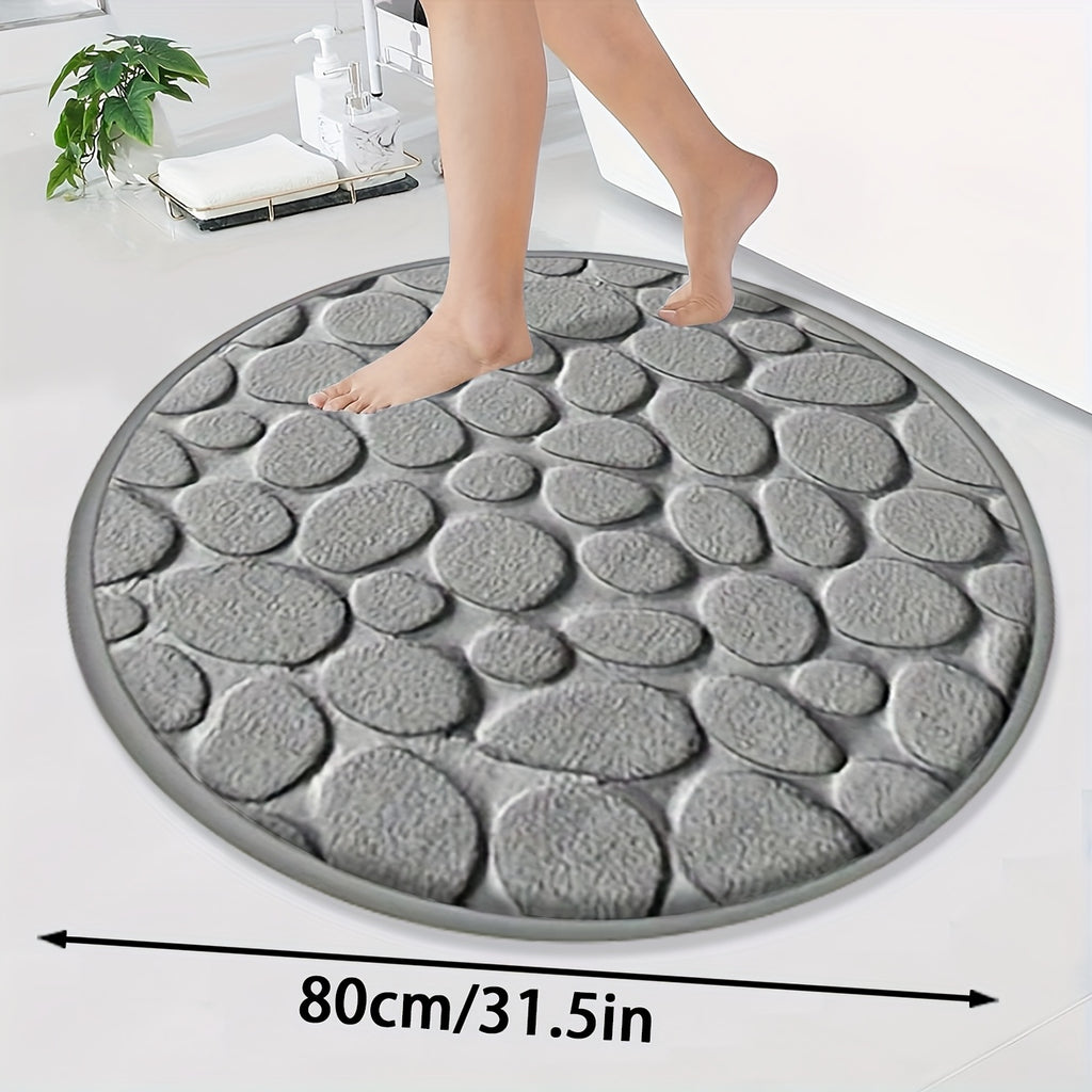 Tapis de bain rond beige à galets en relief, Ø 80 cm épais