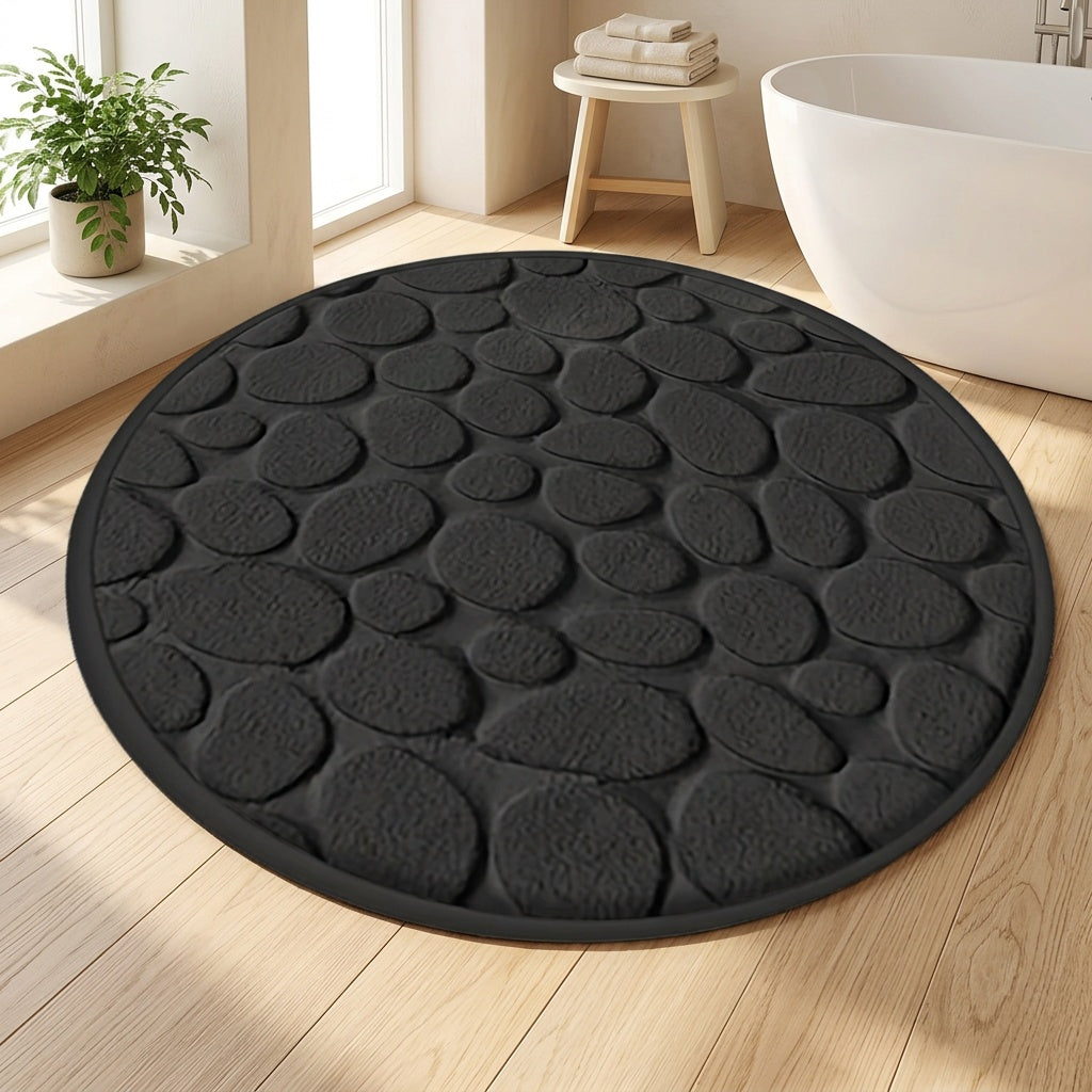 Tapis de bain rond beige à galets en relief, Ø 80 cm épais
