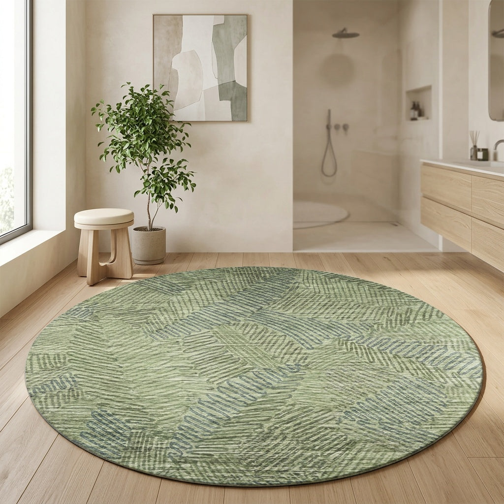 Tapis de bain rond vert sauge, dos moulé à points, Ø 120 cm