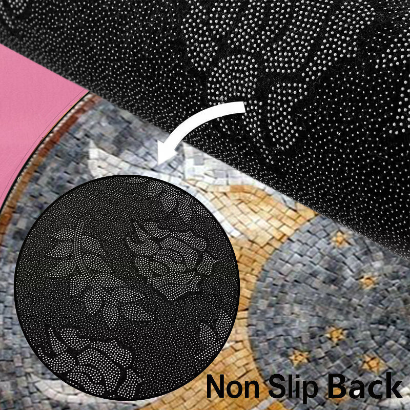 Tapis demi-cercle gris à mosaïque soleil et lune, 40 ou 50 cm