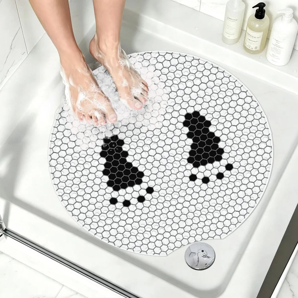 Tapis de douche rond alvéolé à empreintes de pieds, Ø 65 cm