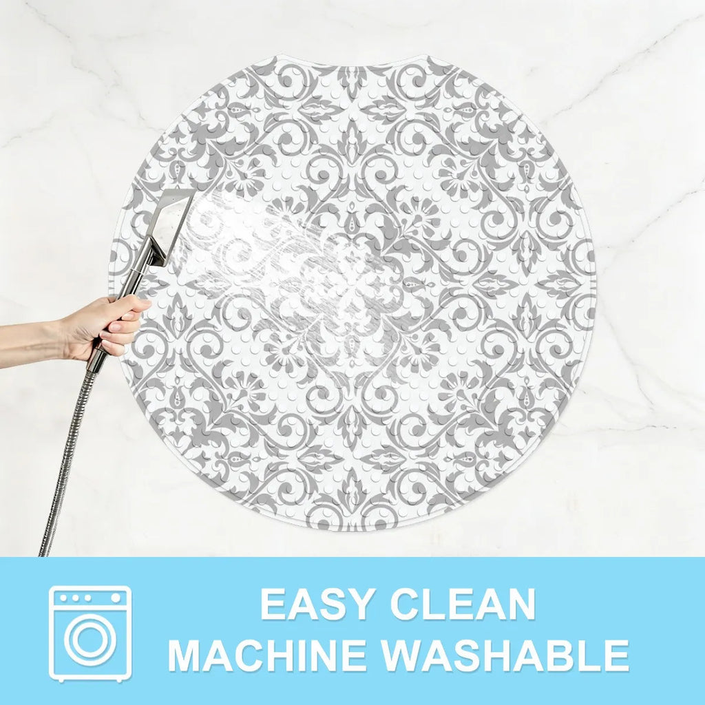Tapis de douche rond à motif baroque gris, Ø 55 ou 65 cm