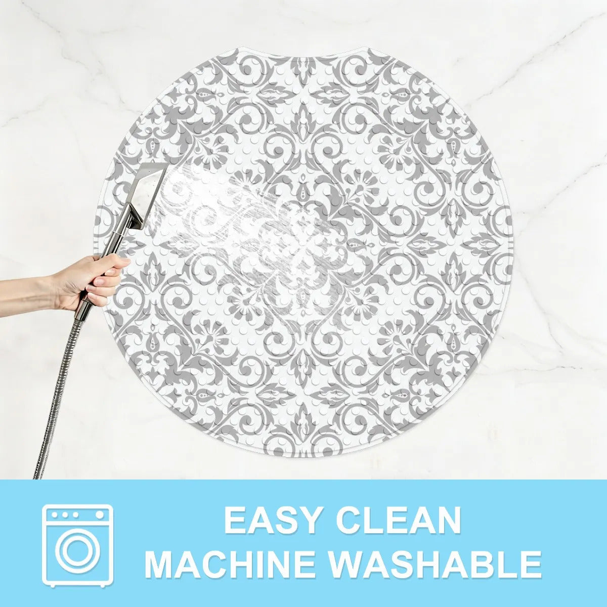 Tapis de douche rond à motif baroque gris, Ø 55 ou 65 cm