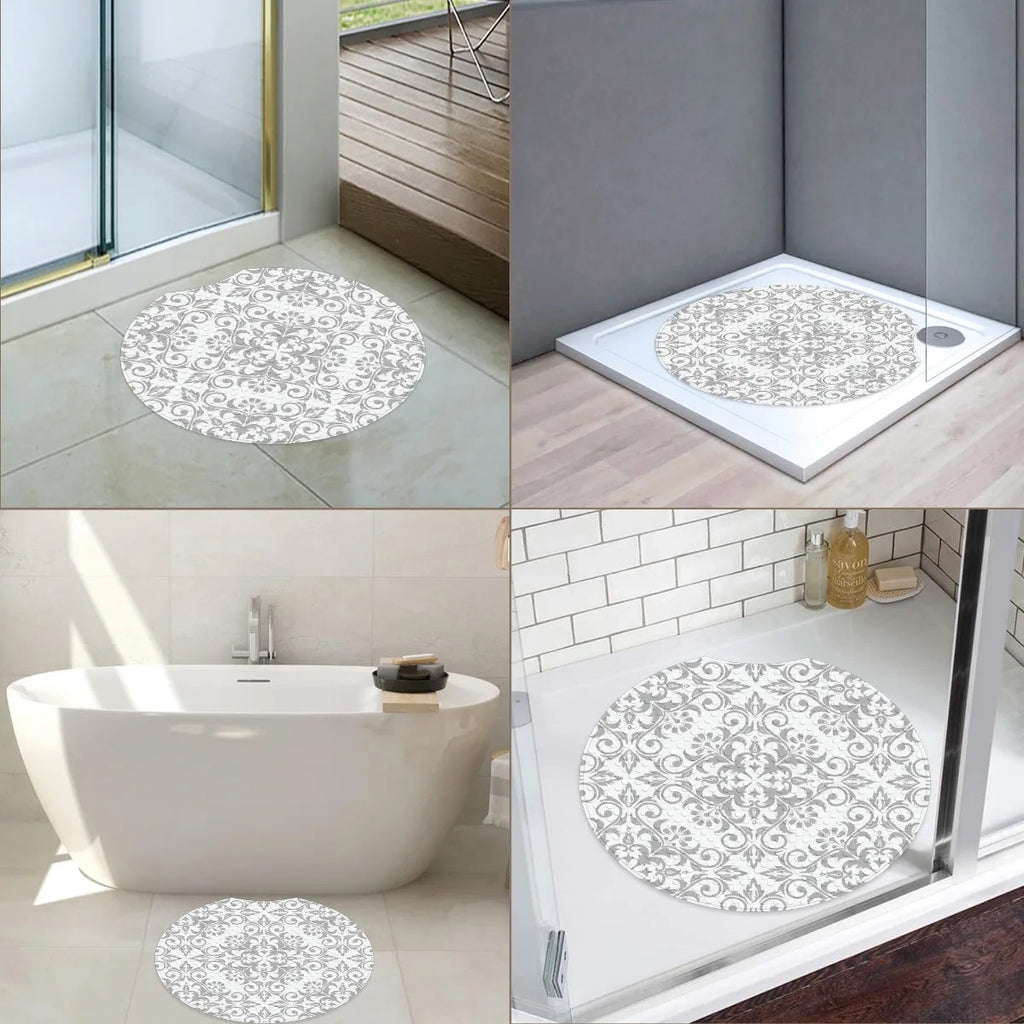 Tapis de douche rond à motif baroque gris, Ø 55 ou 65 cm