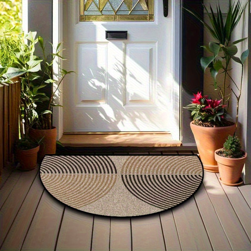 Tapis d'entrée demi-cercle beige à arcs, 3 formats de 4 mm
