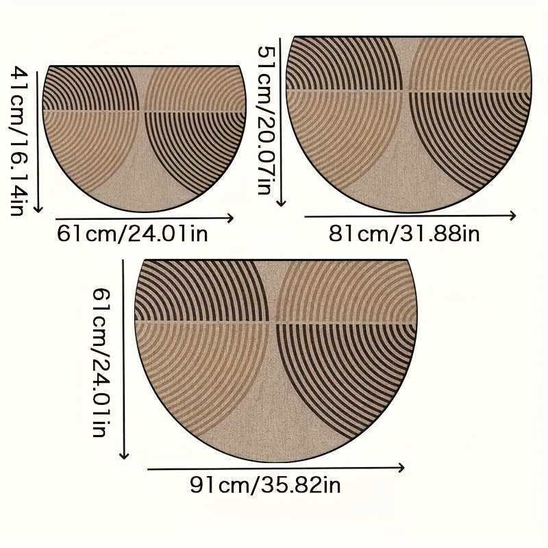 Tapis d'entrée demi-cercle beige à arcs, 3 formats de 4 mm