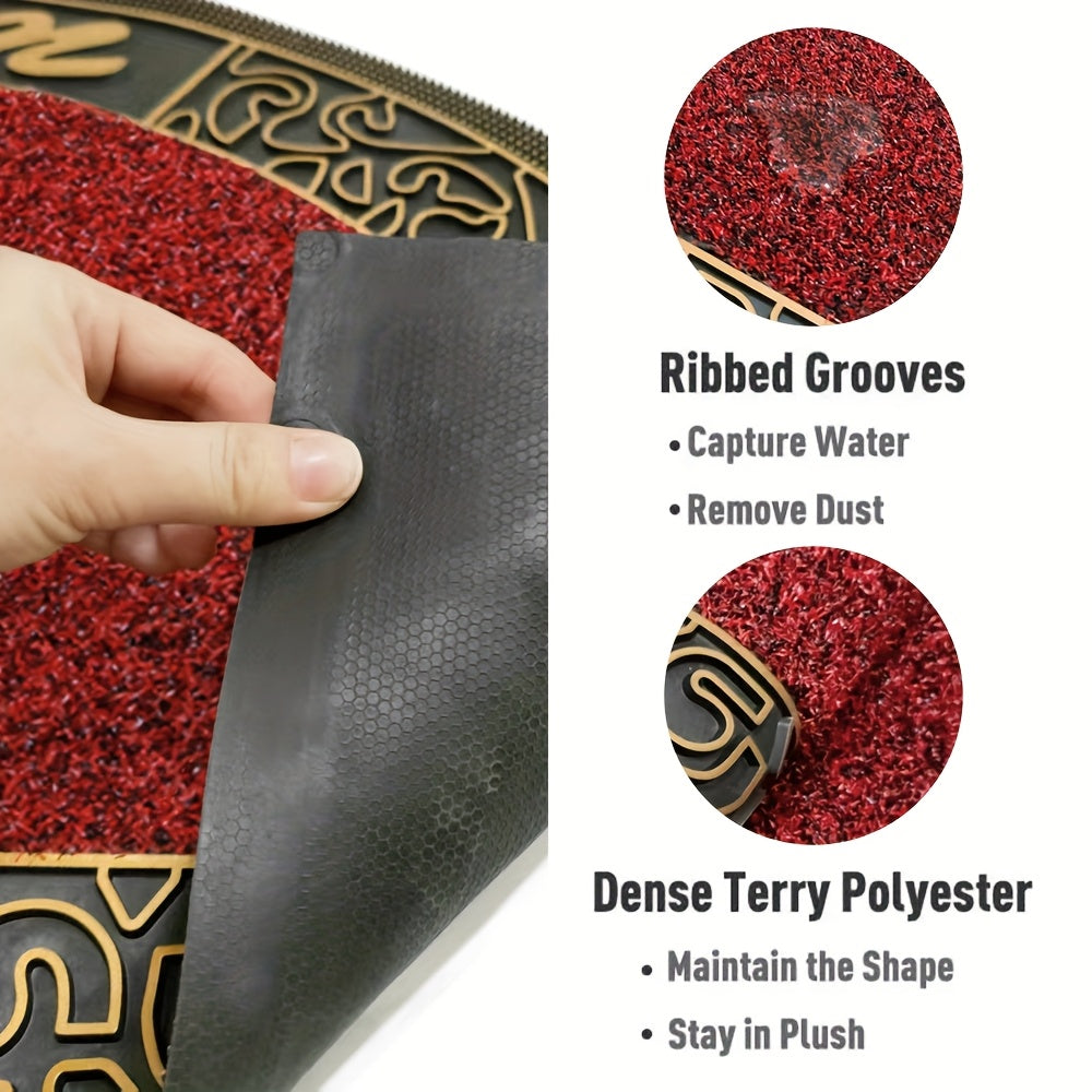 Tapis d'entrée demi-cercle rouge en boucles de PVC, 77 x 48 cm