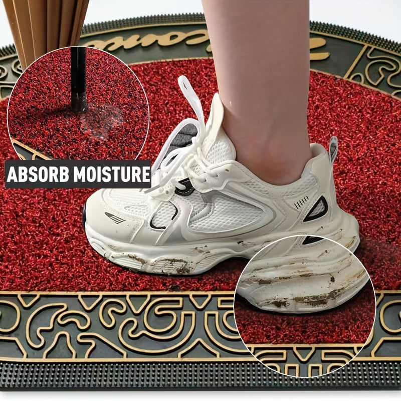 Tapis d'entrée demi-cercle rouge en boucles de PVC, 77 x 48 cm