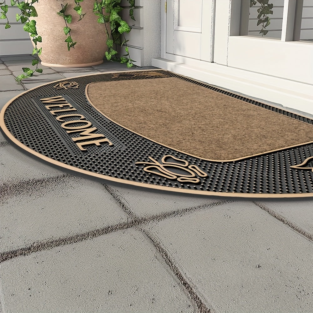 Tapis d'entrée demi-cercle PVC à cadre gratteur, 68 x 38,5 cm