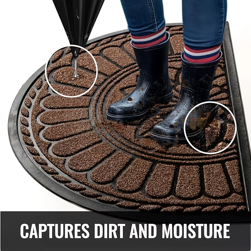 Tapis de porte demi-cercle caoutchouc à rosace, trois teintes