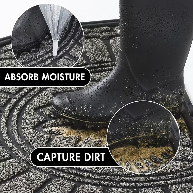 Tapis de porte demi-cercle caoutchouc à rosace, trois teintes