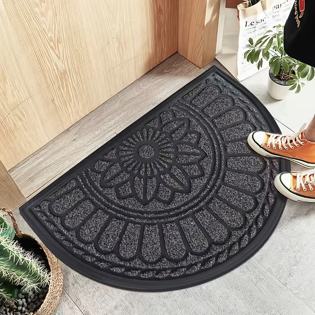 Tapis de porte demi-cercle caoutchouc à rosace, trois teintes