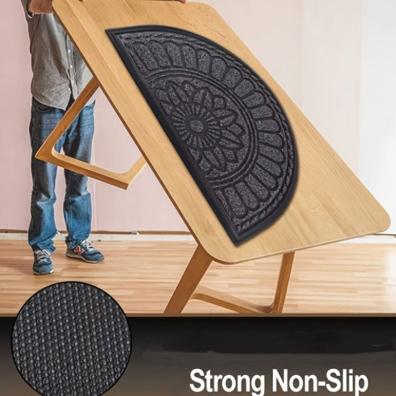 Tapis de porte demi-cercle caoutchouc à rosace, trois teintes