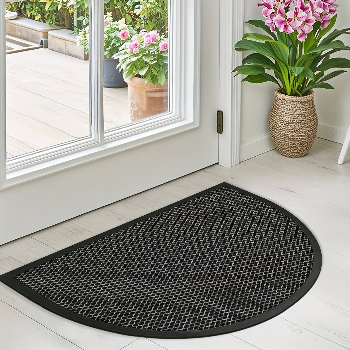 Tapis de porte demi-cercle noir en maille élastique TPE