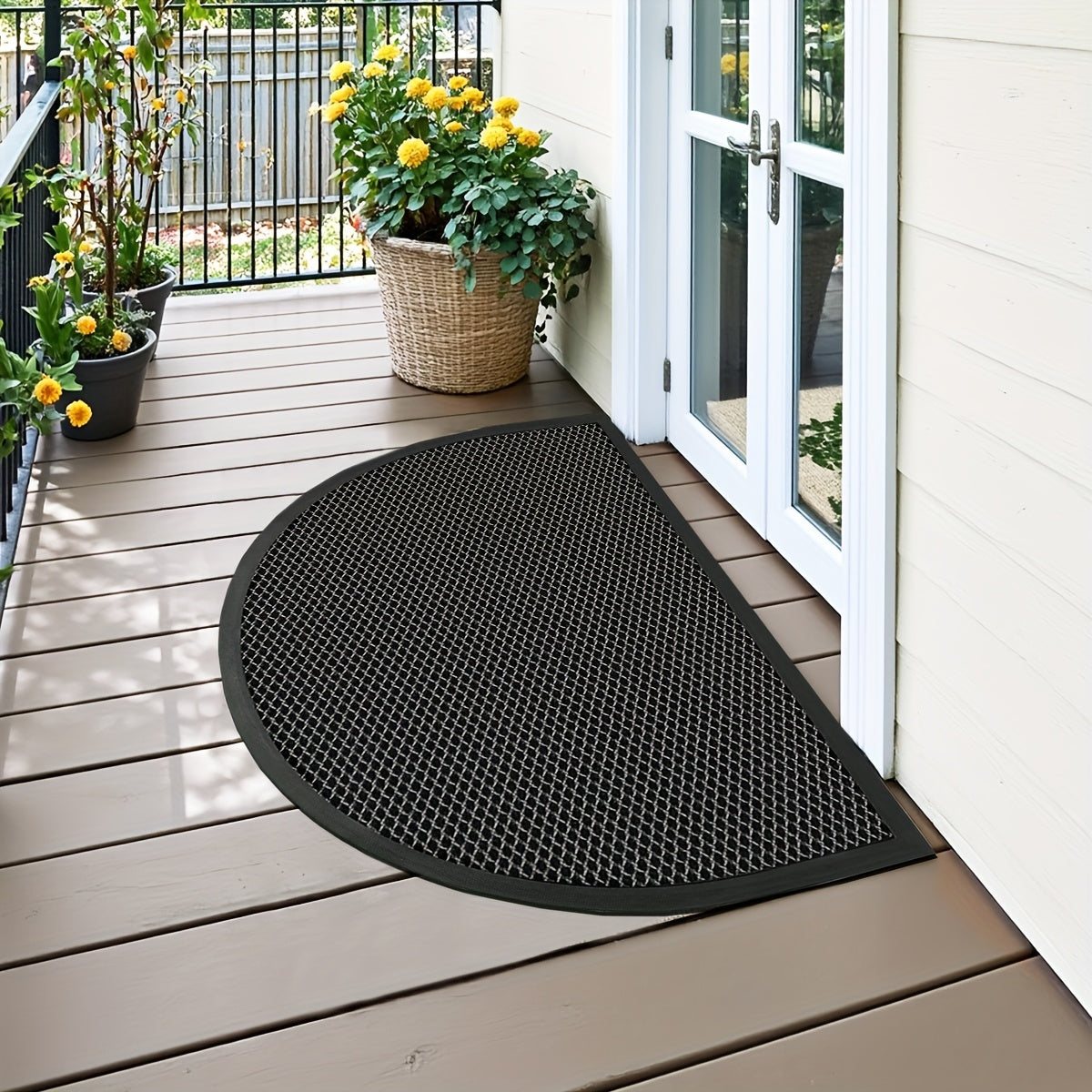 Tapis de porte demi-cercle noir en maille élastique TPE