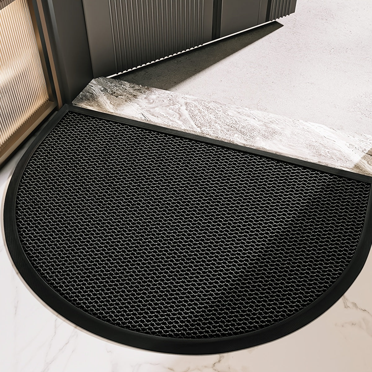 Tapis de porte demi-cercle noir en maille élastique TPE