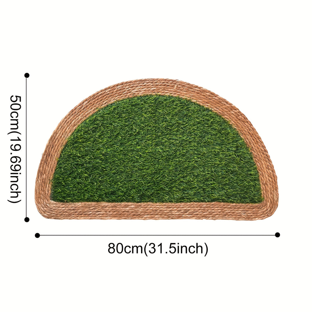 Tapis de porte en herbe artificielle, bordure tressée bohème