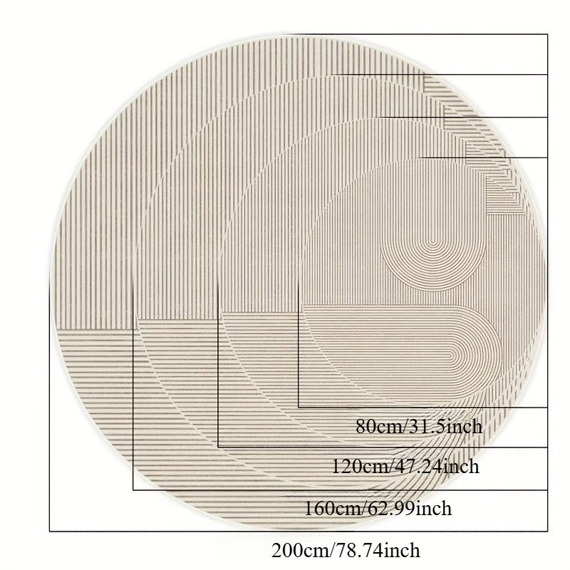 Tapis rond crème de 110 cm strié façon jardin sec japonais