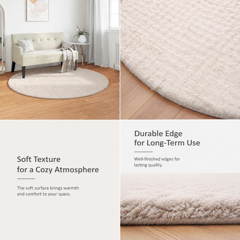 Tapis rond crème de 120 cm à fines rayures diagonales tissées