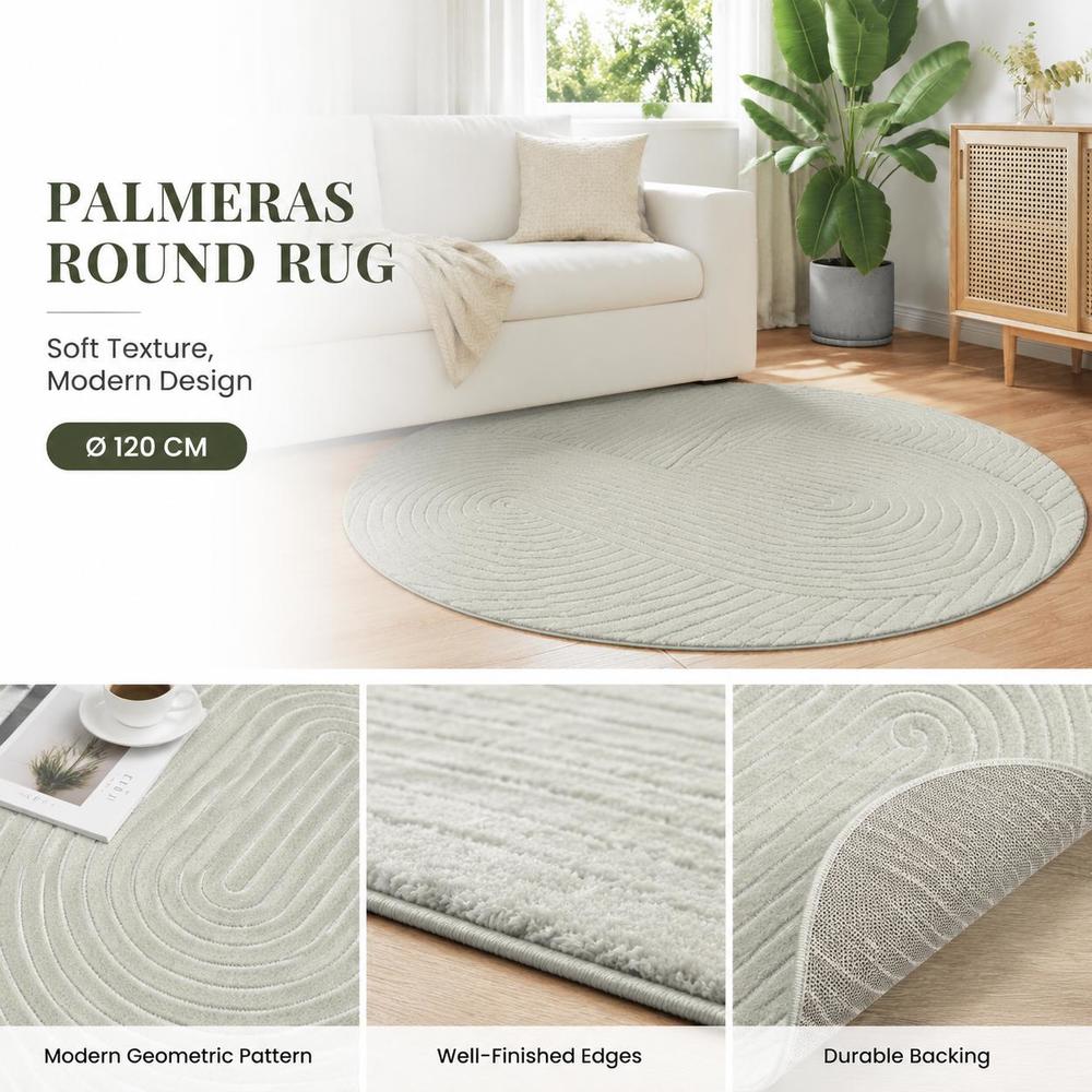 Tapis rond vert sauge 120 cm à arches sculptées en relief