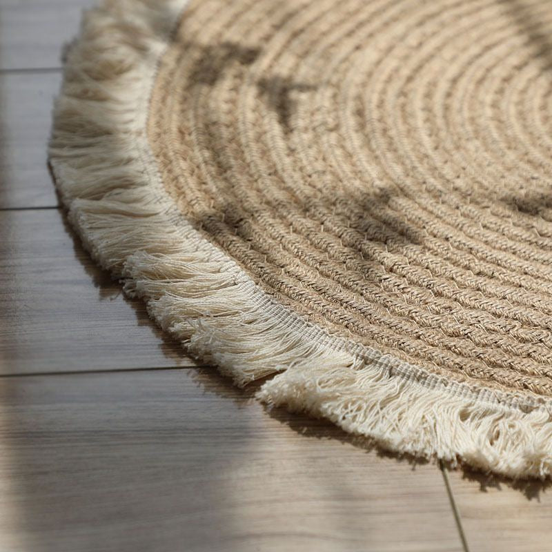 Tapis rond 80 cm en jute et coton, finition à franges écrues