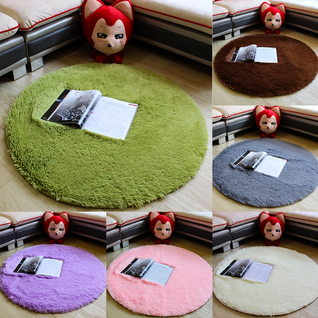 Tapis rond de 80 cm en peluche épaisse, six coloris unis