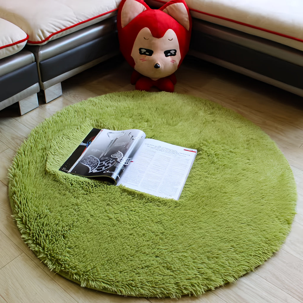 Tapis rond de 80 cm en peluche épaisse, six coloris unis
