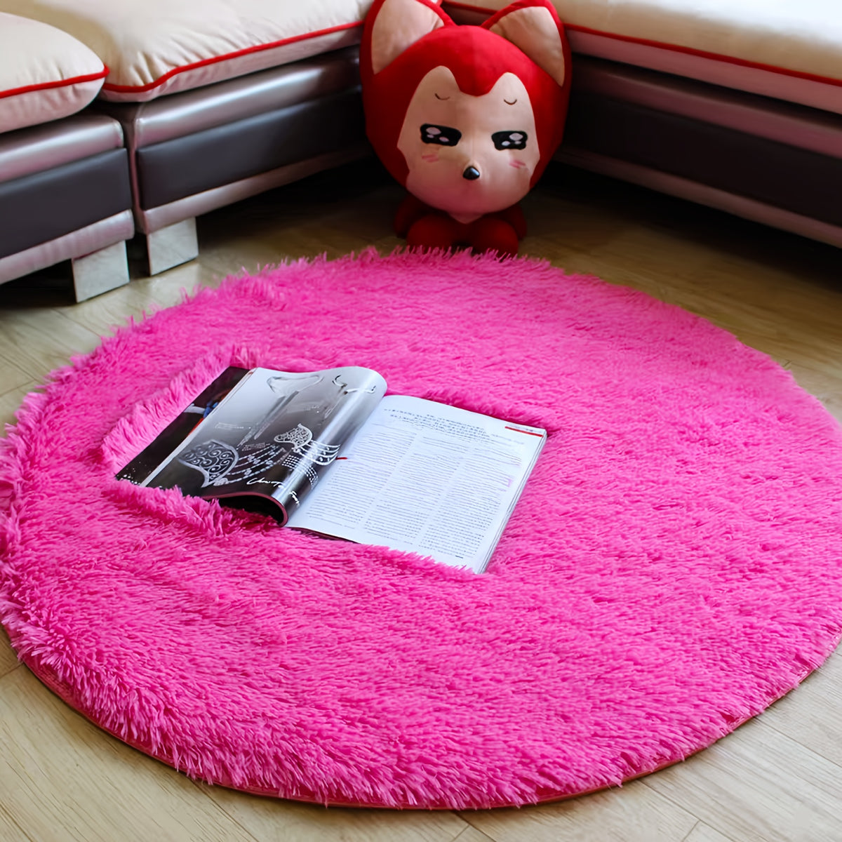 Tapis rond de 80 cm en peluche épaisse, six coloris unis