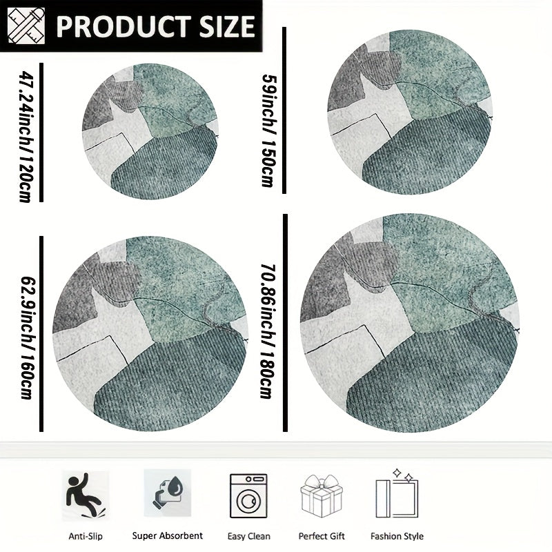 Tapis rond abstrait gris et vert, trois diamètres au choix