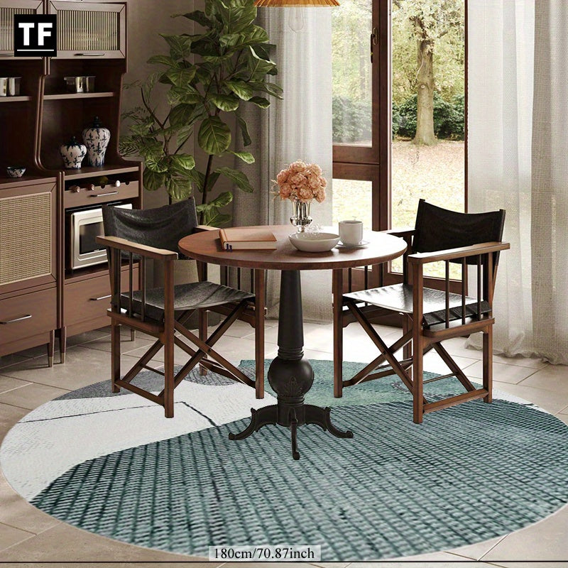 Tapis rond abstrait gris et vert, trois diamètres au choix