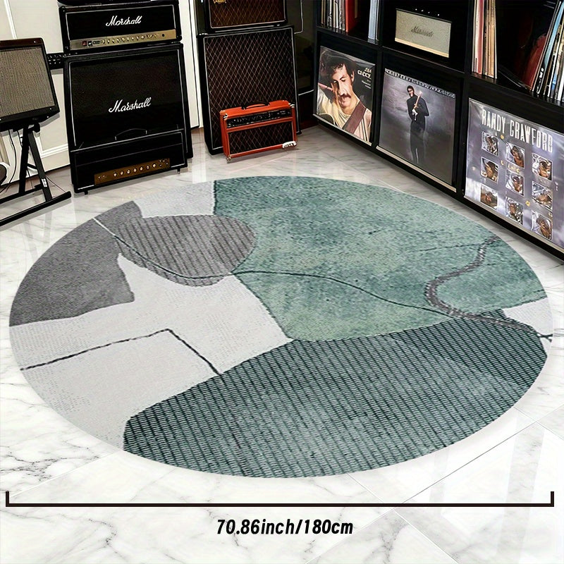 Tapis rond abstrait gris et vert, trois diamètres au choix