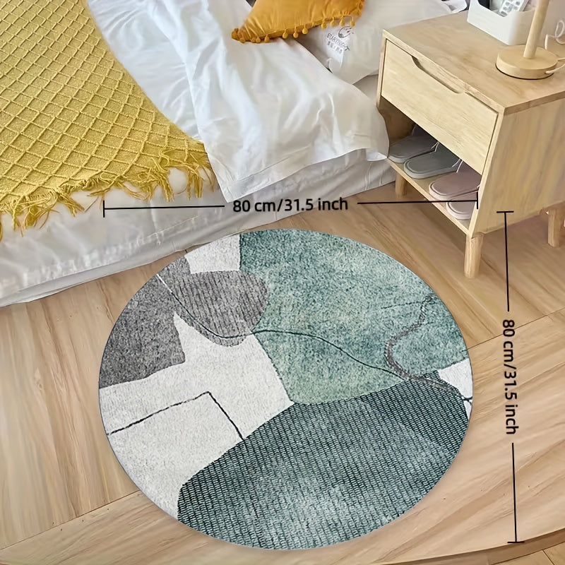 Tapis rond abstrait gris et vert, trois diamètres au choix