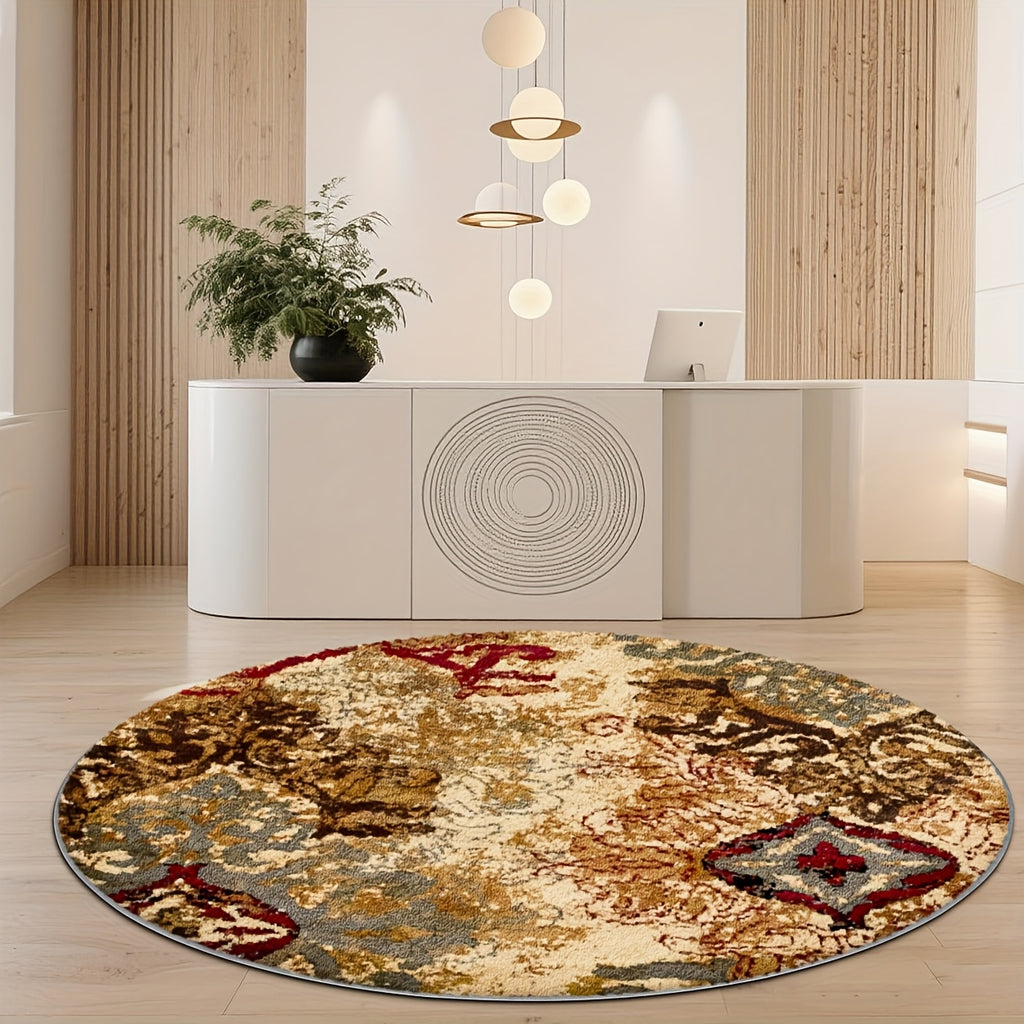Tapis rond abstrait délavé ocre et gris ardoise, Ø 160 cm