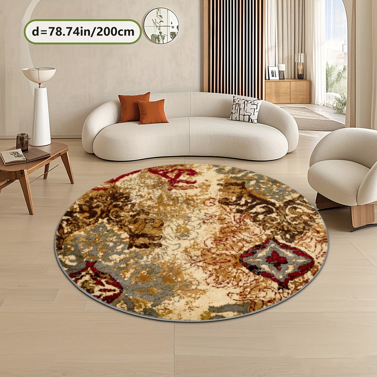 Tapis rond abstrait délavé ocre et gris ardoise, Ø 160 cm