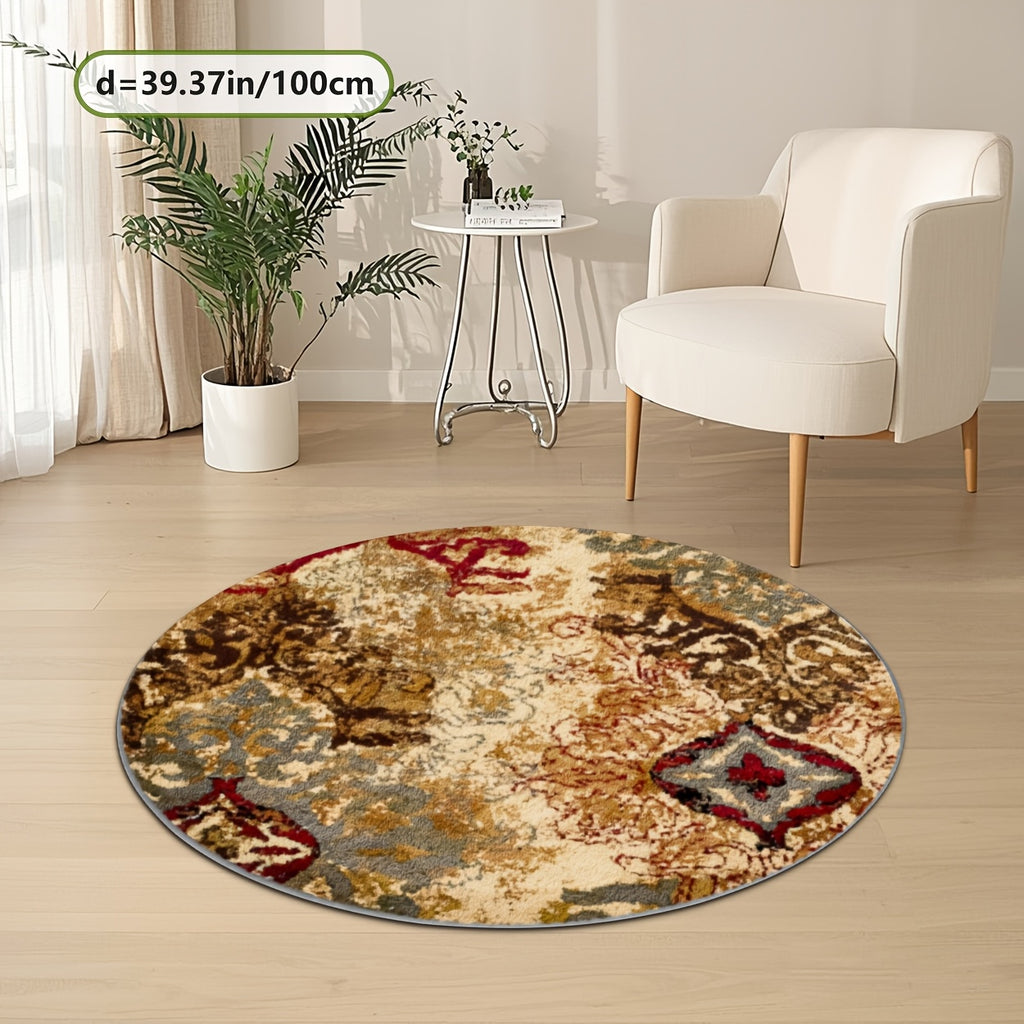 Tapis rond abstrait délavé ocre et gris ardoise, Ø 160 cm