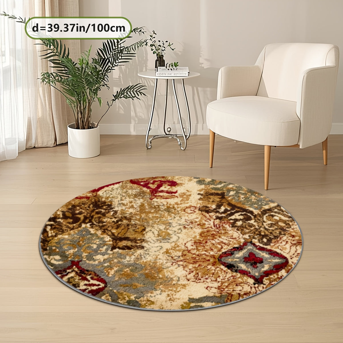 Tapis rond abstrait délavé ocre et gris ardoise, Ø 160 cm