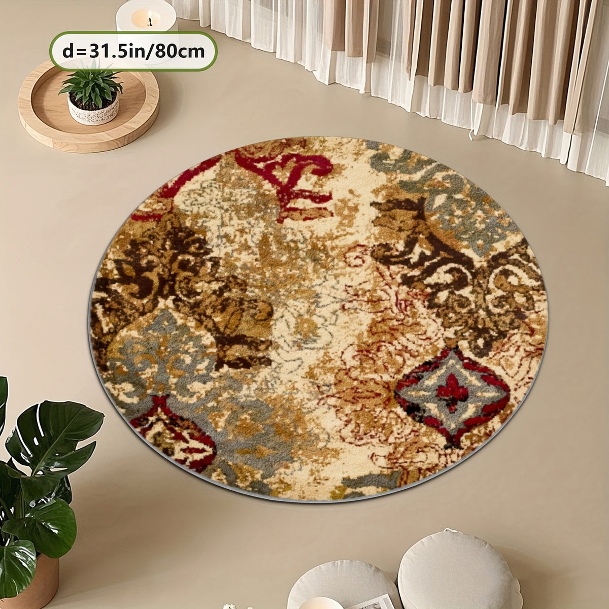 Tapis rond abstrait délavé ocre et gris ardoise, Ø 160 cm