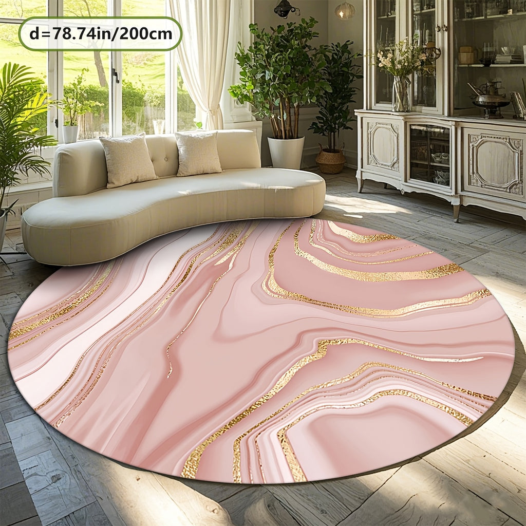 Tapis rond agate rose pâle à filets dorés, Ø 80 et Ø 100 cm
