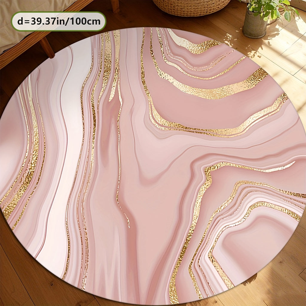 Tapis rond agate rose pâle à filets dorés, Ø 80 et Ø 100 cm