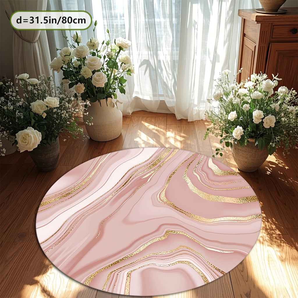 Tapis rond agate rose pâle à filets dorés, Ø 80 et Ø 100 cm