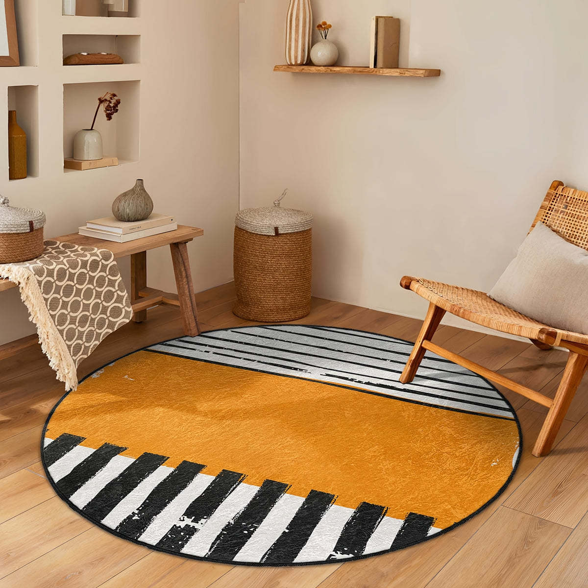 Tapis rond à larges bandes rayées