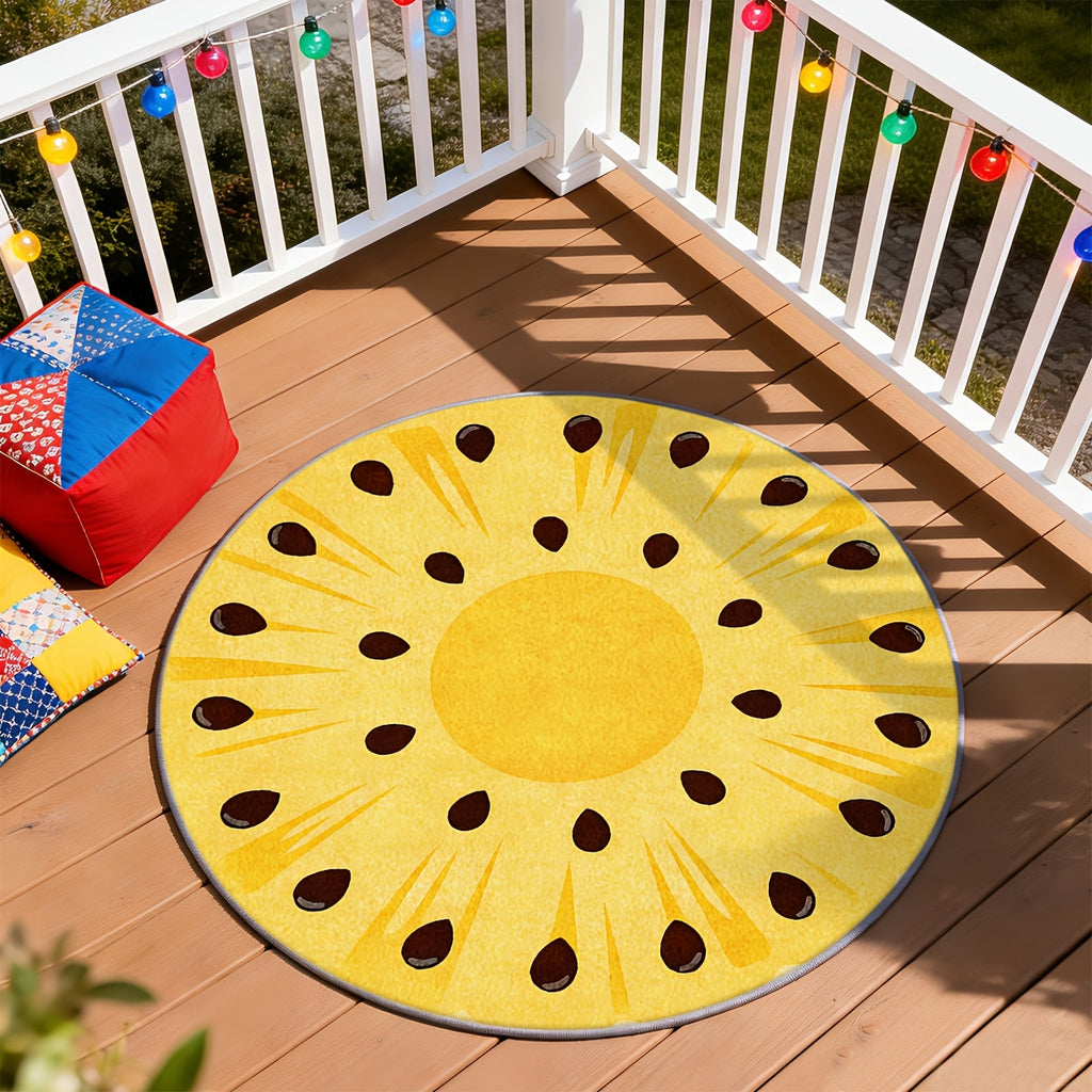 Tapis rond à motif ananas jaune, imprimé 2D de 4 mm à peine