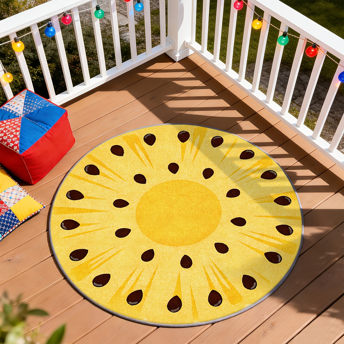Tapis rond à motif ananas jaune, imprimé 2D de 4 mm à peine