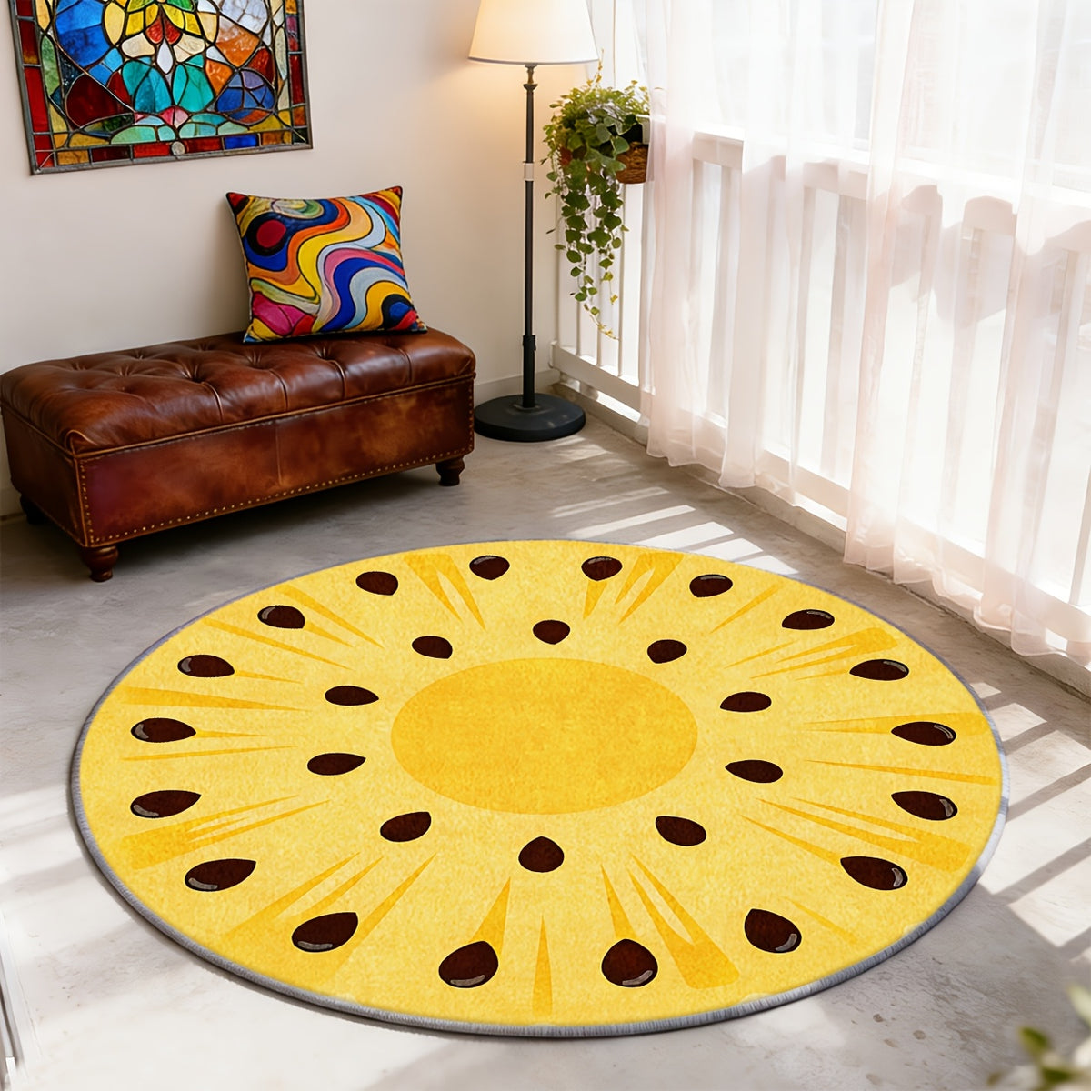 Tapis rond à motif ananas jaune, imprimé 2D de 4 mm à peine