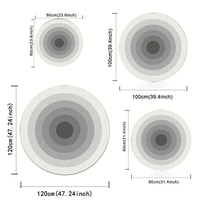 Tapis rond à cercles concentriques gris dégradés, Ø 60 à 120