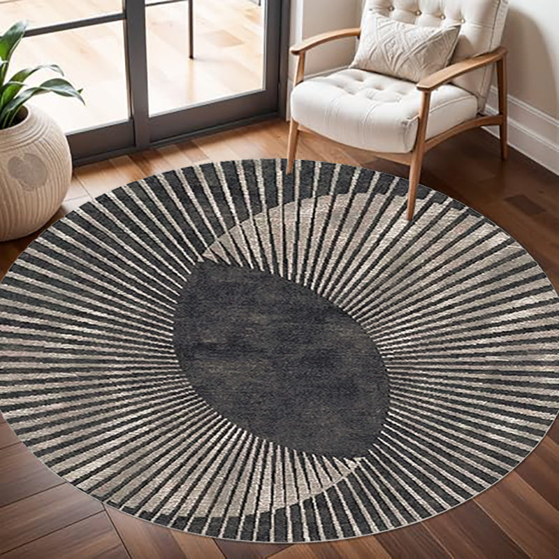 Tapis rond anthracite à rayons Art déco, un seul Ø 120 cm