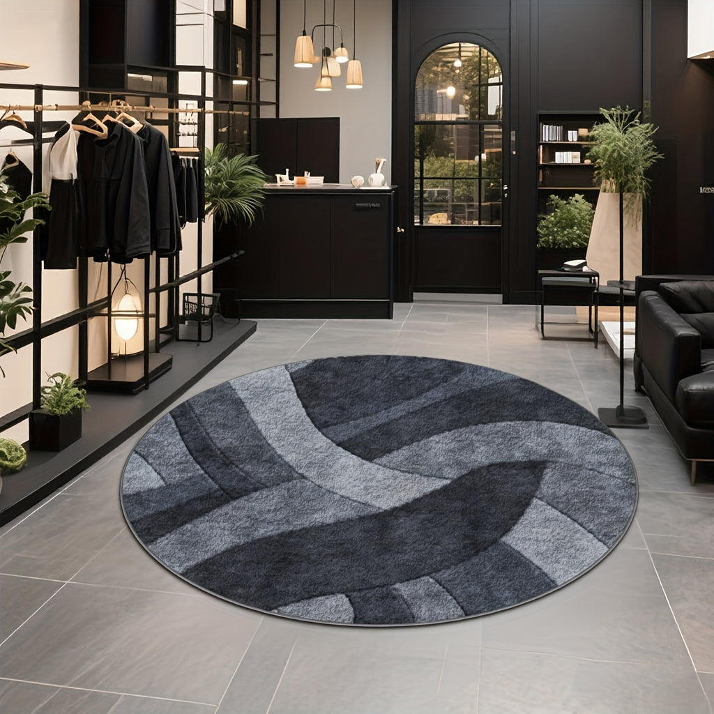 Tapis rond anthracite à vagues grises, un seul Ø 200 cm