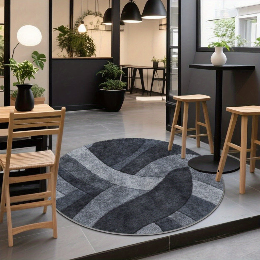 Tapis rond anthracite à vagues grises, un seul Ø 200 cm