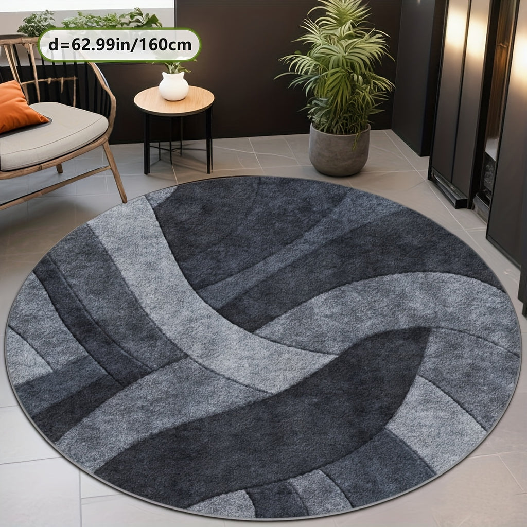 Tapis rond anthracite à vagues grises, un seul Ø 200 cm