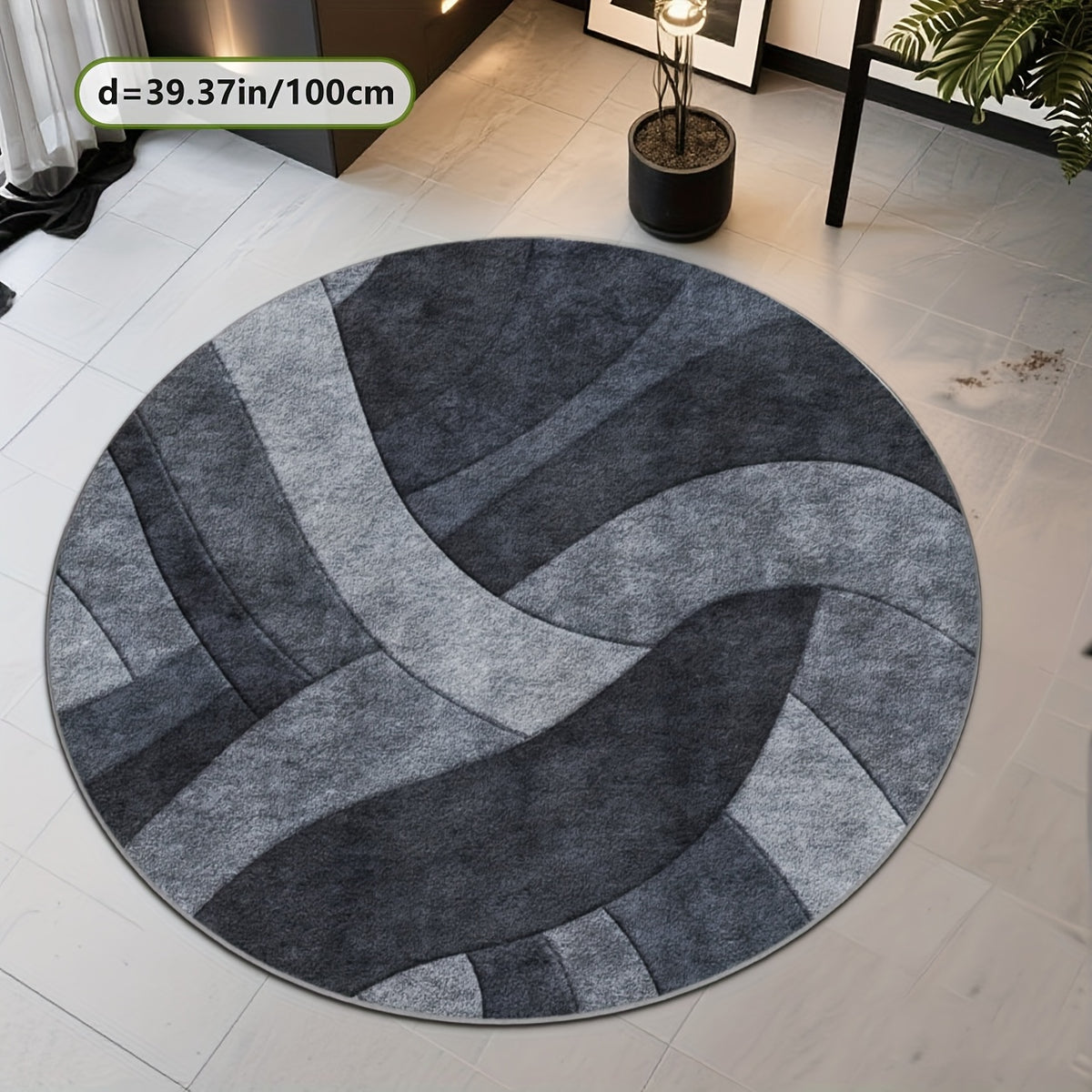 Tapis rond anthracite à vagues grises, un seul Ø 200 cm